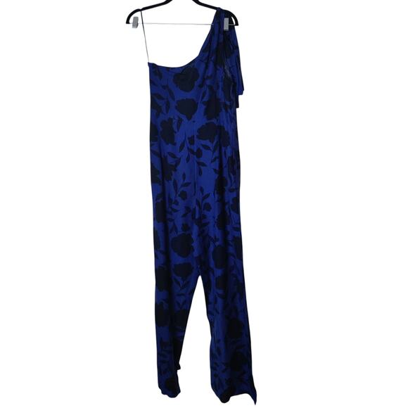 Kate Spade x Target Linen Blend One Shoulder Floral Jumpsuit Blue Black 10 - Picture 6 of 16